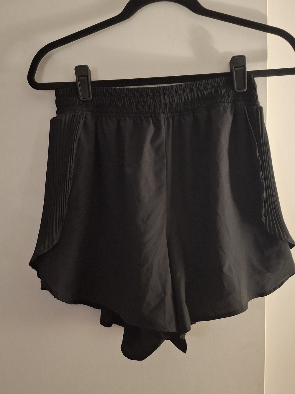Marika Women's Black Athletic Shorts with Pleated Side Panels And Back
